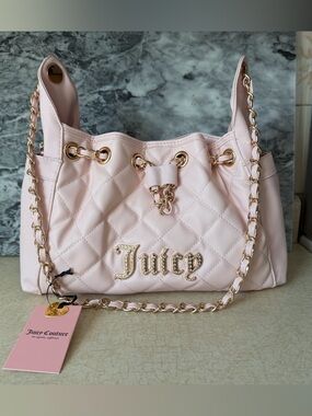 NWT NEW Juicy Couture Fashion Icon bucket bag pink powder blush gold chain